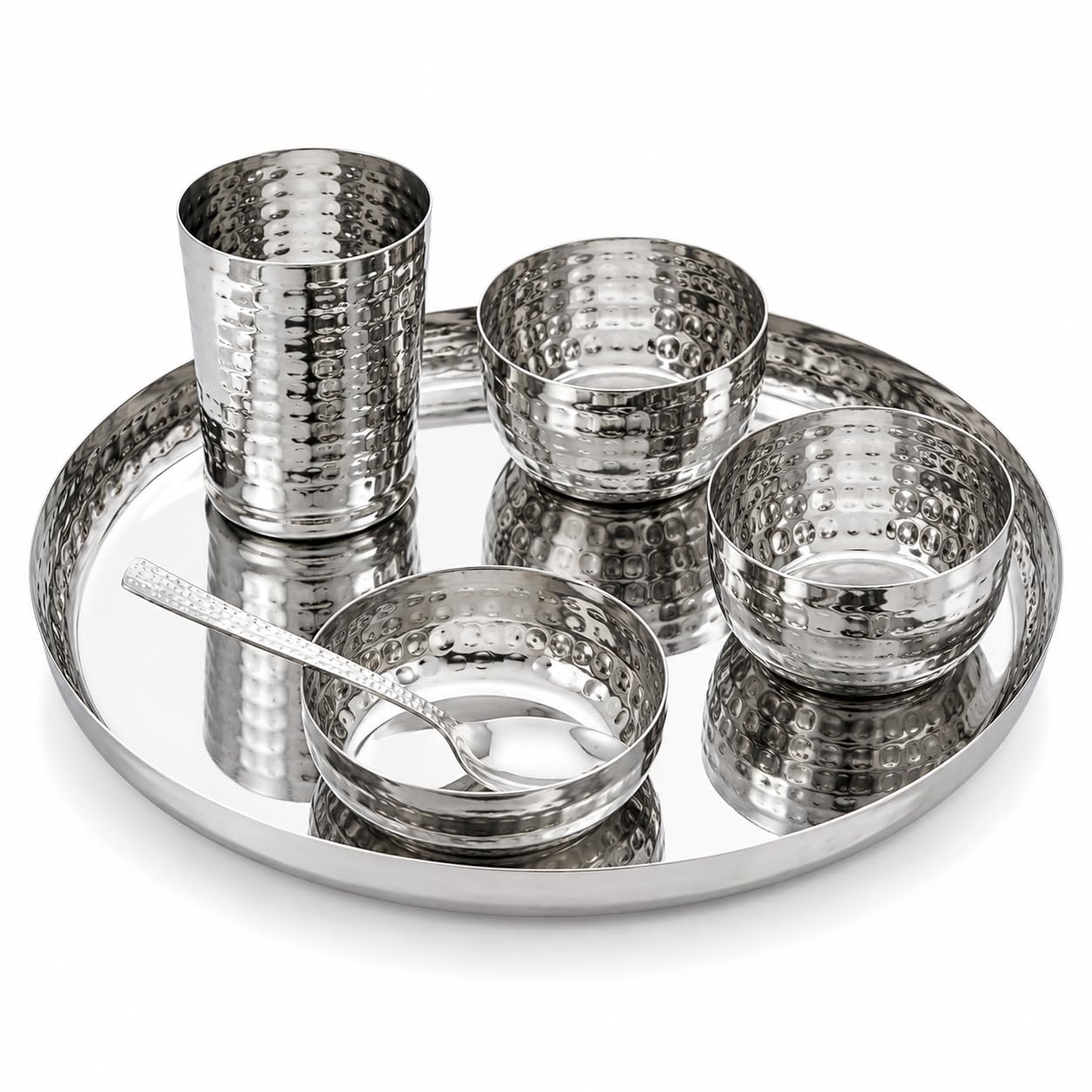 Limetro Steel Stainless Steel Hammered Dinner Set(Premium, Set of 6- Serves 1) - Image 2