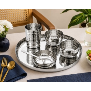 Limetro Steel Stainless Steel Hammered Dinner Set(Premium, Set of 6- Serves 1)