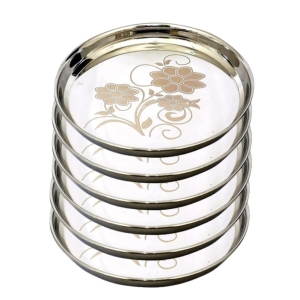 Stainless Steel Dinner Plate Khumcha Plate with Laser Design Set of 6 Plates